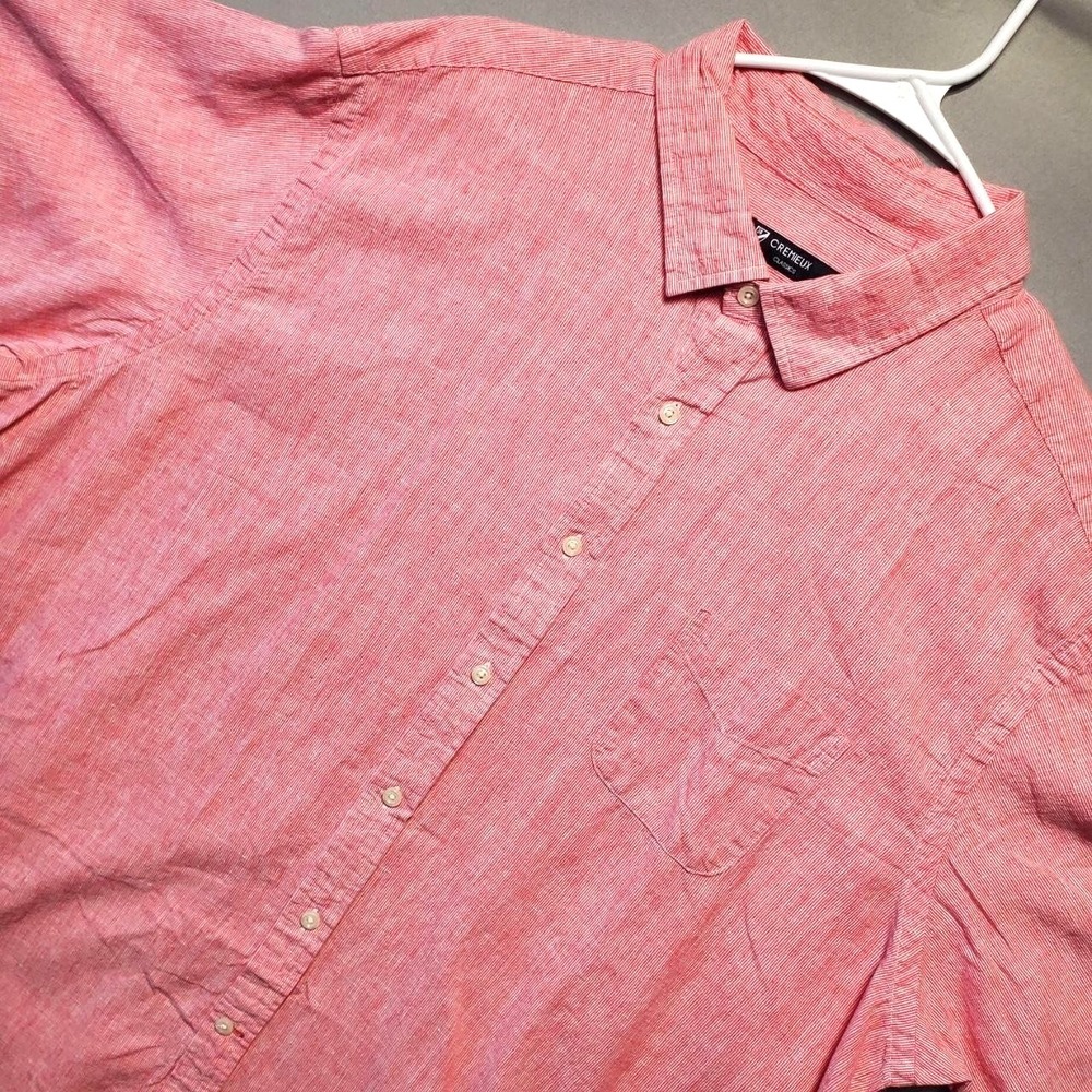 Cremieux Linen Blend Seersucker Shirt Mens 2XL Red Short Sleeve Button Down